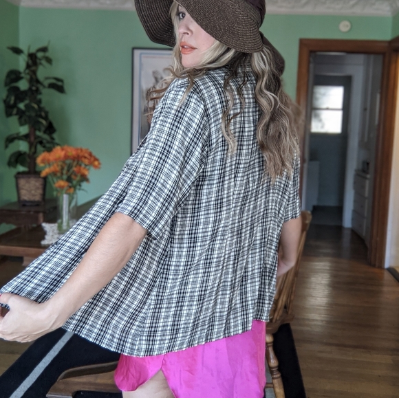 VTG Plaid Crinkle Blouse - Picture 6 of 10